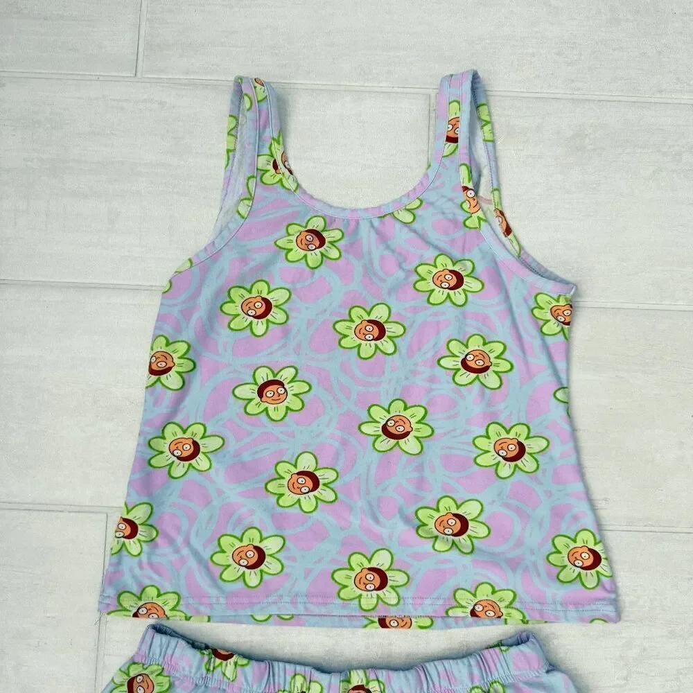 Rick and Morty Matching PJ Set Cami Tank Shorts Adult Swim Purple Green Medium